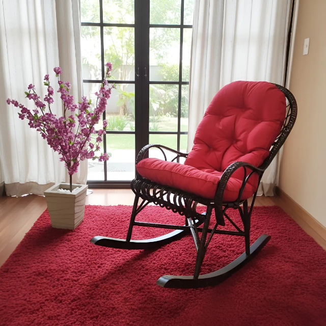 Cadeira De Balan�o Em Vime Preto Com Almofada