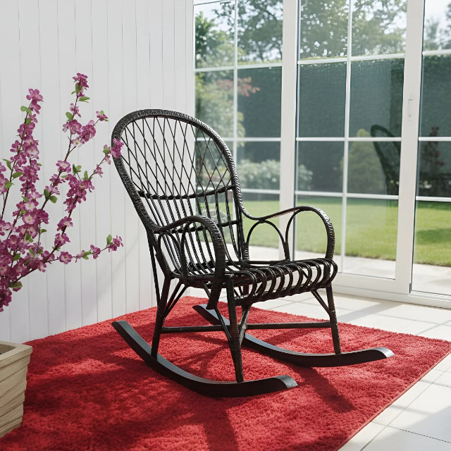 Cadeira De Balan�o Em Vime Preto 