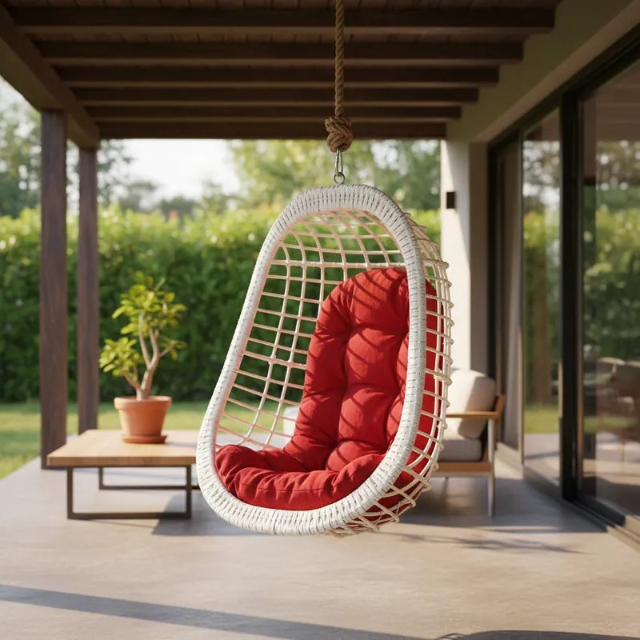 Balan�o De Teto Branco Oval Em Vime Com Almofada 