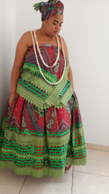 Conjunto Baianas Estampado Verde/Vermelho