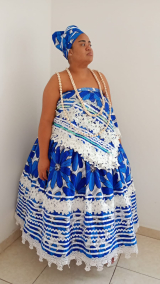 Conjunto Baianas Estampado Azul/Branco