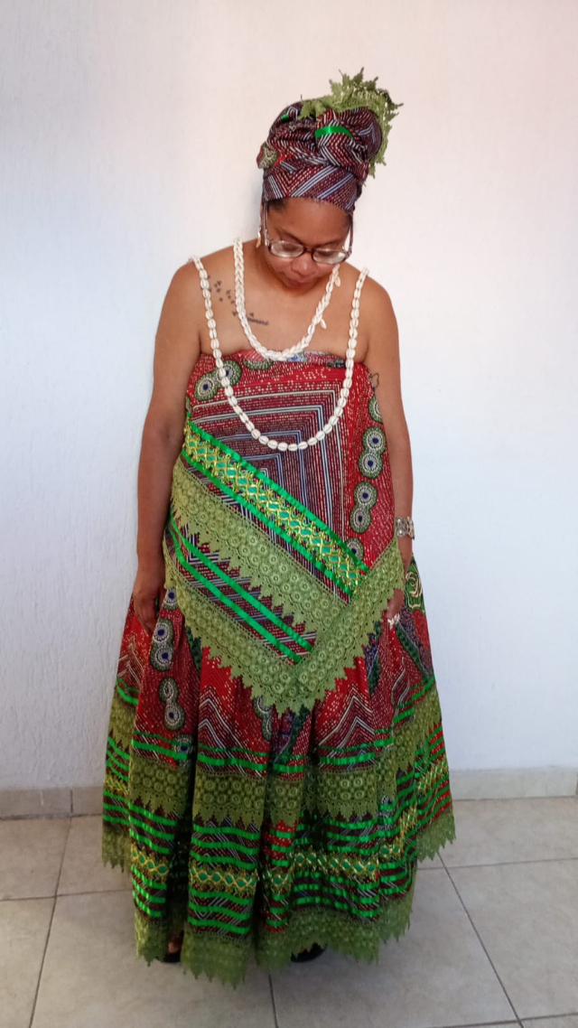 Conjunto Baianas Estampado Verde musgo/Vermelho