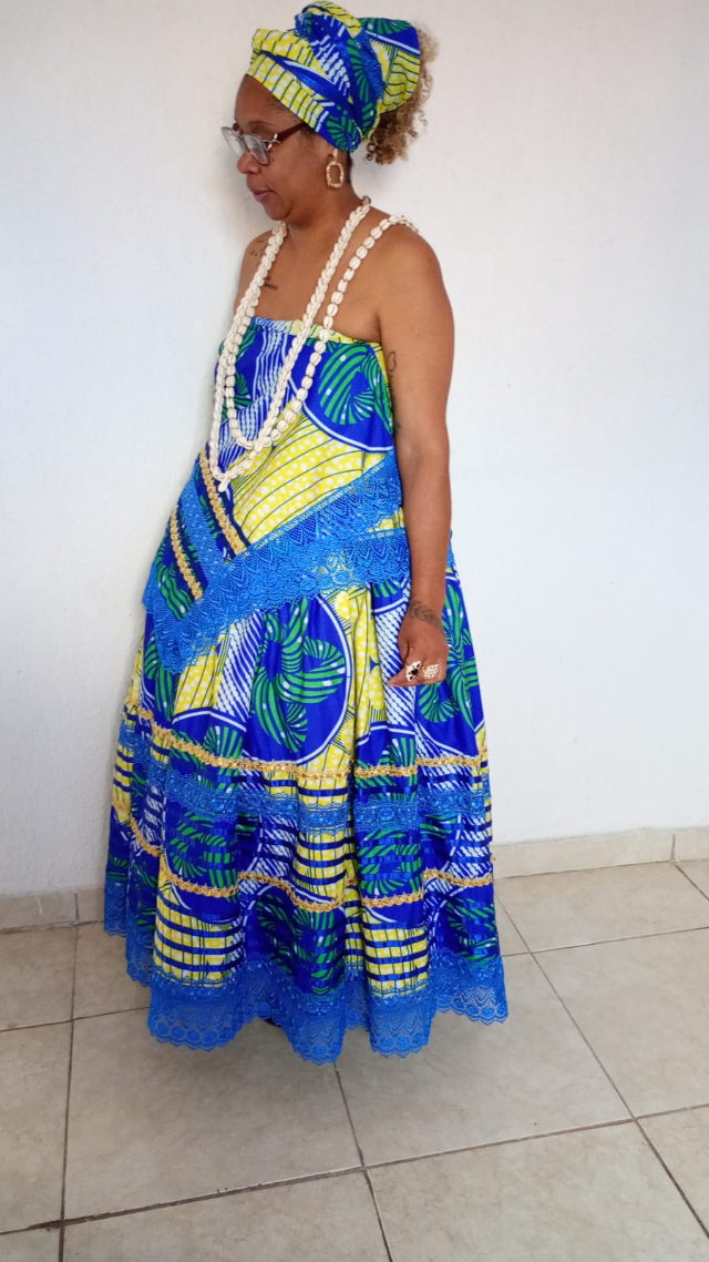 Conjunto Baianas Estampado Azul/Amarelo