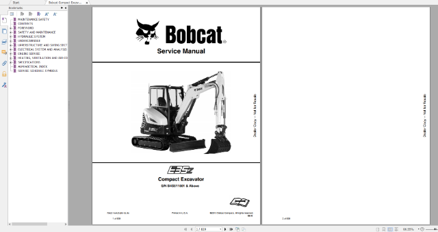 Manual de servio da escavadeira compacta Bobcat E35Z B4S511001 e superior 2019?cache=20250813135229