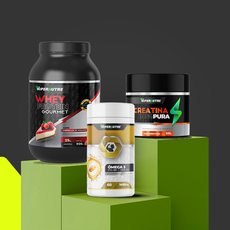 Combo Hiper+  Whey Protein - Creatina - mega 3