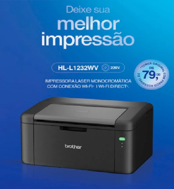 Impressora Laser Brother HL-L1232W-V Monocromtica, Wi-fi Direct 220V