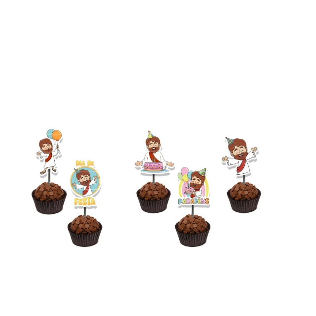 50 Topper Tags Plaquinha Para Doces Aniversrio com Jesus Parabns
