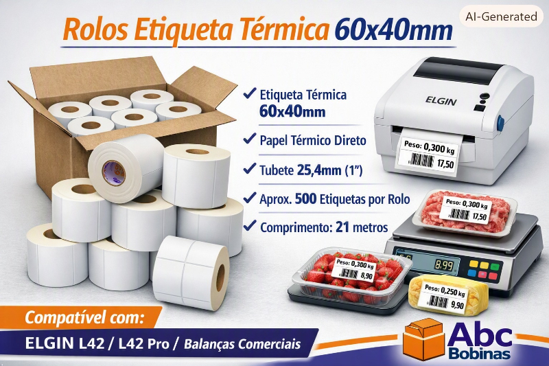 60x40 Aproximadamente 500 Etiquetas termica caixa com 30 rolos 