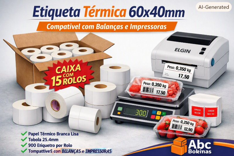 60x40 Aproximadamente 500 Etiquetas termica caixa com 15 rolos