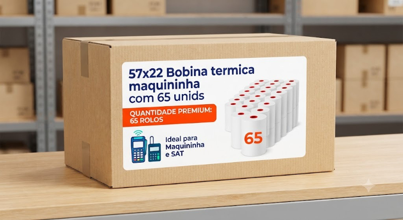 57x22 Bobina termica maquininha e mini impressora  com 65 unids