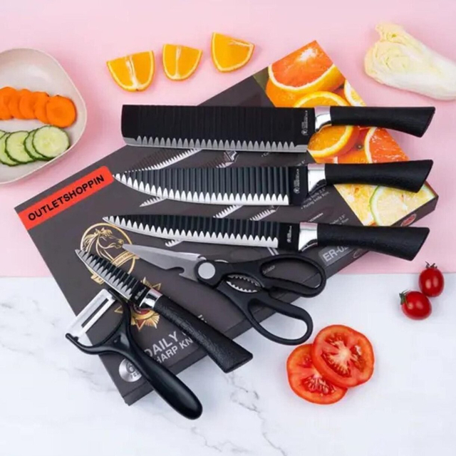 CONJUNTO DE FACAS DE REVESTIMENTO ANTIADERENTE C/ 6 PE�AS DE A�O INOXID�VEL