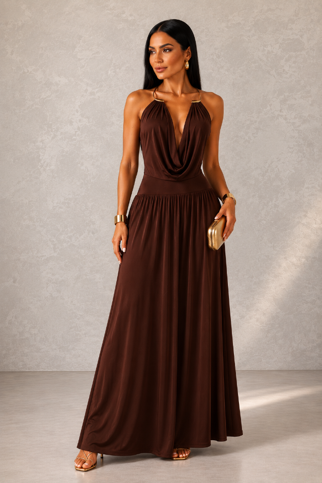 Vestido Colar Marrom 