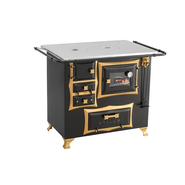 FOGÃO A LENHA PÁTRIA CHAPA ALUMINIO N2 PRETO COM DOURADO