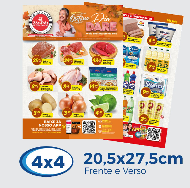a) 5.000 Folhetos 20,5x27,5cm Papel Jornal 49g 4x4 cor - Frente e Verso