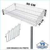 CONJUNTO C/ 5 CESTOS ARAMADOS 90X30 + 5 DIVISRIAS + 2 TRILHOS CREMALHEIRAS SIMPLES 2,0 MTS ALTURA *BRANCO OU PRETO