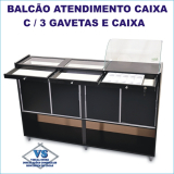 BALCO ATENDIMENTO E CAIXA ARMARINHO C/ VIDRO SIGILO C/ 3 GAVETAS SENDO 1 GAVETA CAIXA C/ PORTA NOTAS 1,80 MTS COR PRETO