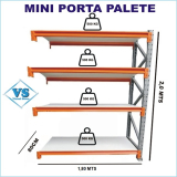 MINI PORTA PALETE CONTINUAO 2,0 MTS ALT X 1,80 MTS COMP X 80CM PROF C/ 4 PARES DE LONGARINAS E PLANOS DE MADEIRA P/ 500 KG P/ PAR DE LONGARINA