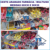 CESTO ARAMADO ORGANIZADOR C/ DIVISRIAS FIXAS PARA CREMALHEIRA 90X30CM OPO RETO OU INCLINADO