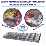 CESTO ARAMADO MULTIUSO - COMPRIMIDOS  FARMCIA  BOMBONIERES  USO GERAL C/ ENCAIXE P/ TRILHO CREMALHEIRA 90 X 30 BRANCO OU PRETO