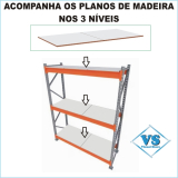 MINI PORTA PALETE CONTINUAO 2,0 MTS ALT X 1,20 MTS COMP X 80CM PROF C/ 3 PARES DE LONGARINAS E PLANOS DE MADEIRA P/ 500 KG P/ PAR DE LONGARINA
