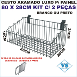 CESTO ARAMADO LUXO PARA PAINEL CANALETADO 80CM X 28CM KIT COM 2 CESTOS BRANCO OU PRETO
