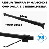 BARRA RÉGUA 96CM  PARA GONDOLA E CREMALHEIRA - BARRA DE GANCHOS ENCAIXE UNIVERSAL BRANCO OU PRETO