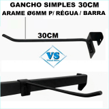 GANCHO SIMPLES 30 CM ARAME Ø6MM PARA BARRA RÉGUA GONDOLAS E CREMALHEIRAS BRANCO OU PRETO