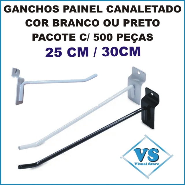 GANCHOS SIMPLES PAINEL CANALETADO PACOTE COM 500 PEAS MEDIDAS 25CM e 30CM ARAME 4.76MM BRANCO OU PRETO?cache=20250506101344