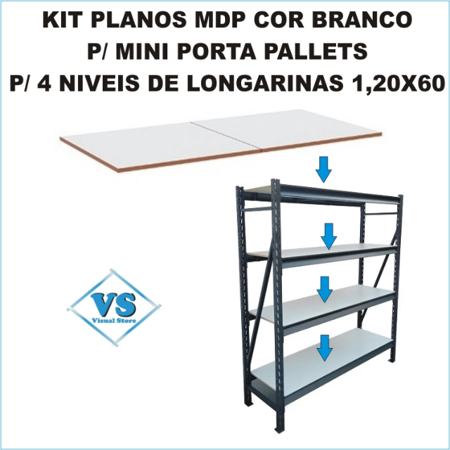 KIT PLANO EM MDP BRANCO PARA MINI PORTA PALLET 1,20X0,60 P/ 4 PARES DE LONGARINAS?cache=20250731173220