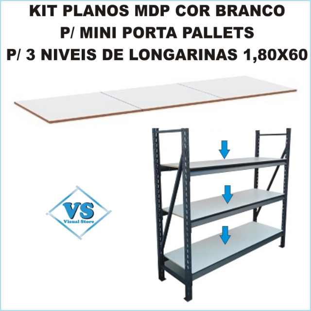 KIT PLANO EM MDP BRANCO PARA MINI PORTA PALLET 1,80X0,60 P/ 3 PARES DE LONGARINAS?cache=20250731173349