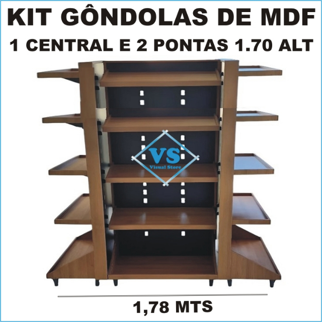 KIT GONDOLAS DE MDF 1 CENTRAl + 2 PONTAS 1,70 ALTURA COR AMADEIRADA?cache=20251104154227