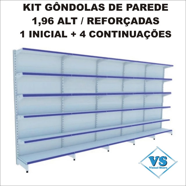 KIT 5 GONDOLAS DE PAREDE 1.96 ALT 1 INICIAL E 4 CONTINUA��O REFOR�ADAS?cache=20260424123910