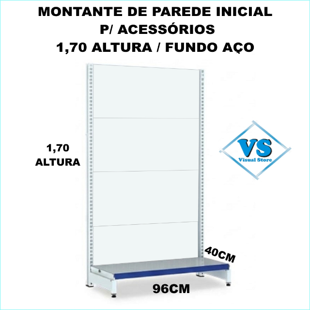 GONDOLA DE PAREDE 1,70 ALTURA REF FA170B CONTINUAÇÃO FUNDO AÇO - MONTANTE PARA ACESSÓRIOS BRANCO OU PRETO?cache=20260924120312