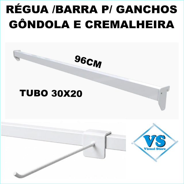 BARRA RÉGUA 96CM  PARA GONDOLA E CREMALHEIRA - BARRA DE GANCHOS ENCAIXE UNIVERSAL BRANCO OU PRETO?cache=20260923170816