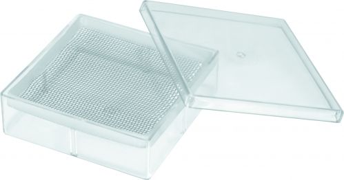 caixa plastica gerbox 250 ml transparente med. 11x11x3,5 cm com tela em aço INOX