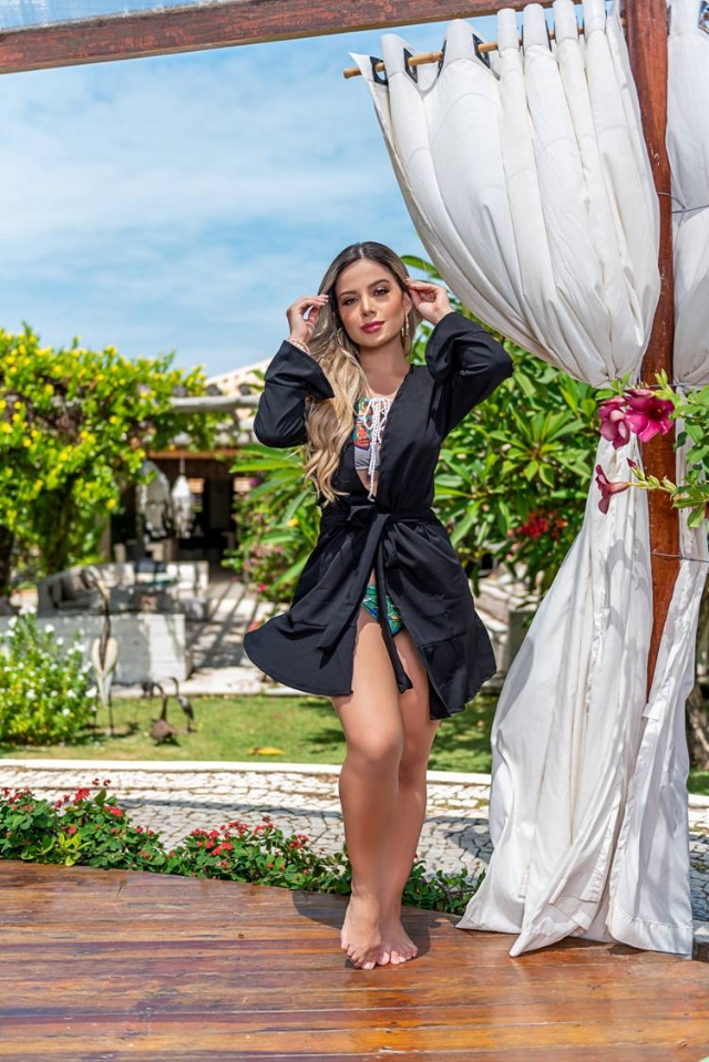 Vestido sales kimono preto