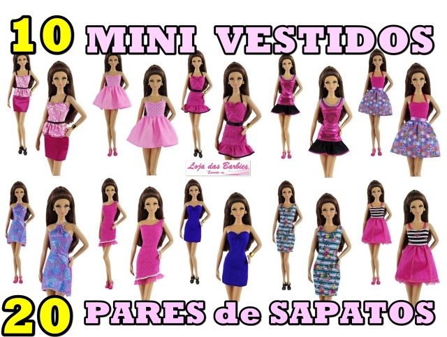 PACOTE ESPECIAL* 10 Roupas Fashion Para Barbie + 20 Pares de