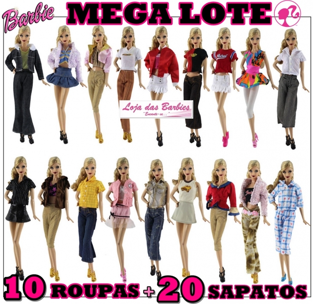 PACOTE ESPECIAL* 10 Roupas Fashion Para Barbie + 20 Pares de Sapatinhos !  por R$299,90