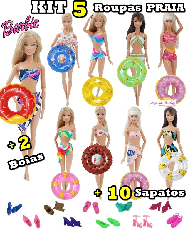 PACOTE ESPECIAL* 05 Roupas Fashion Para Barbie + 10 Pares de Sapatinhos !  por R$149,90