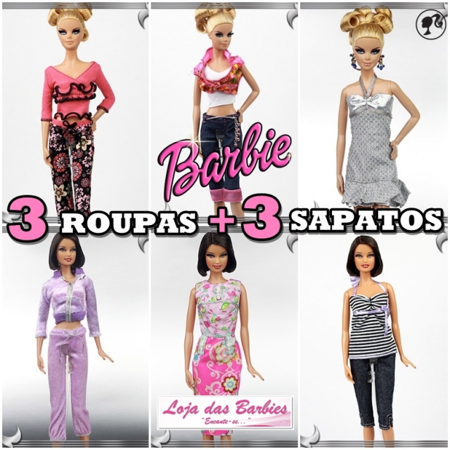 Roupa P/ Boneca Barbie + 2 Sapatos Roupinha Sapatinhos 17f