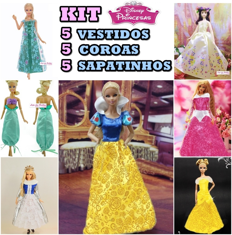 Kit C/ 10 Roupinhas Roupas vestidos P/ Boneca Barbie Frozen