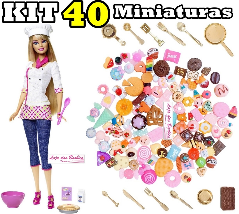 KIT COPA / COZINHA / COMIDAS / GULOSEIMAS / UTENSÍLIOS Diferentes  Miniaturas Para Barbie ! (40 Peças) por R$159,90