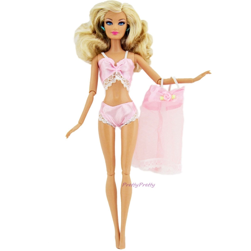 Roupa Lingerie Luxo Camisola Para Boneca Barbie + Sapatos