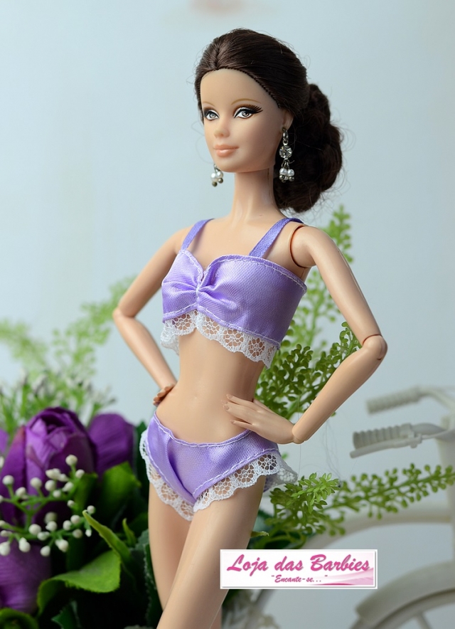 Roupa Lingerie Luxo Camisola Para Boneca Barbie + Sapatos