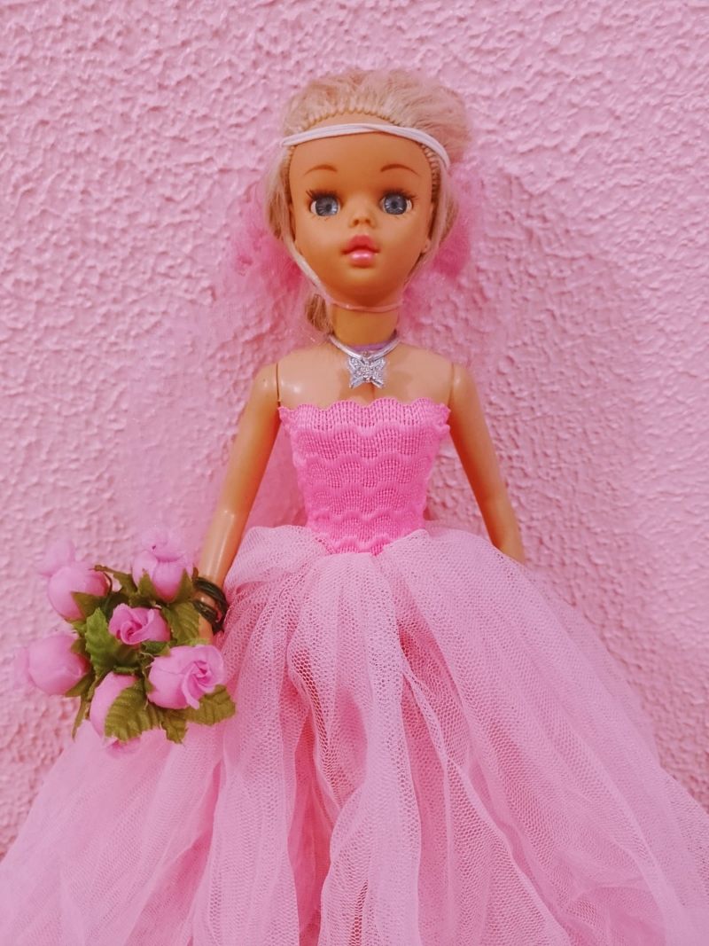 Roupas De Boneca Antiga - Vestido Rosa Luxuoso