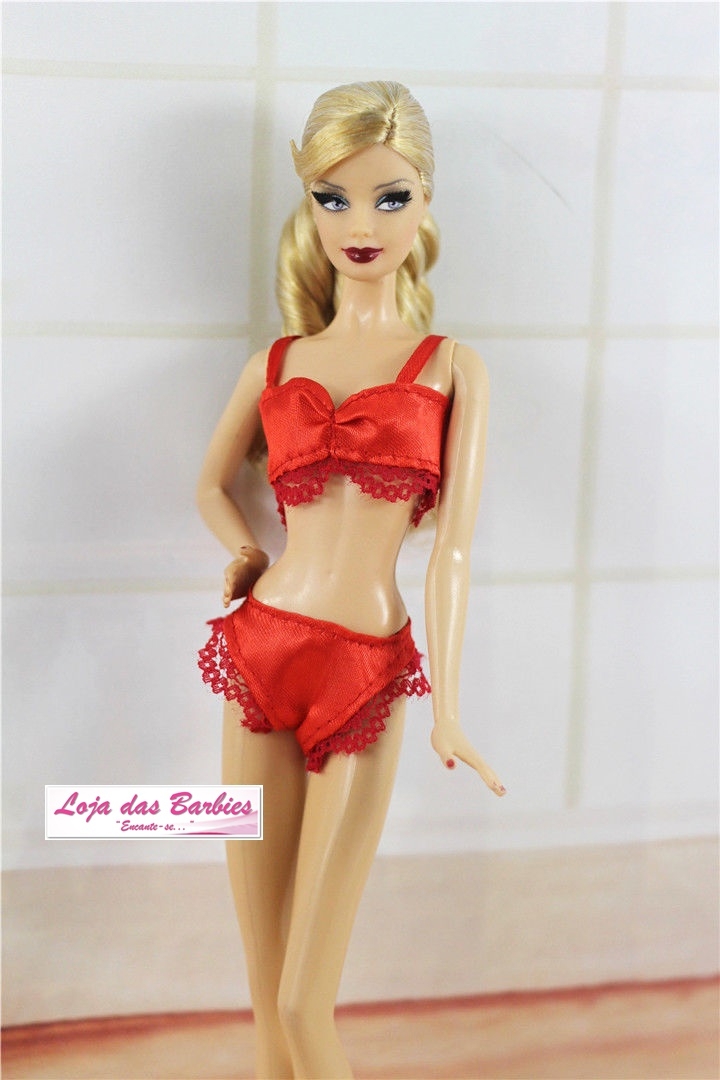 Roupa Lingerie Luxo Camisola Para Boneca Barbie + Sapatos