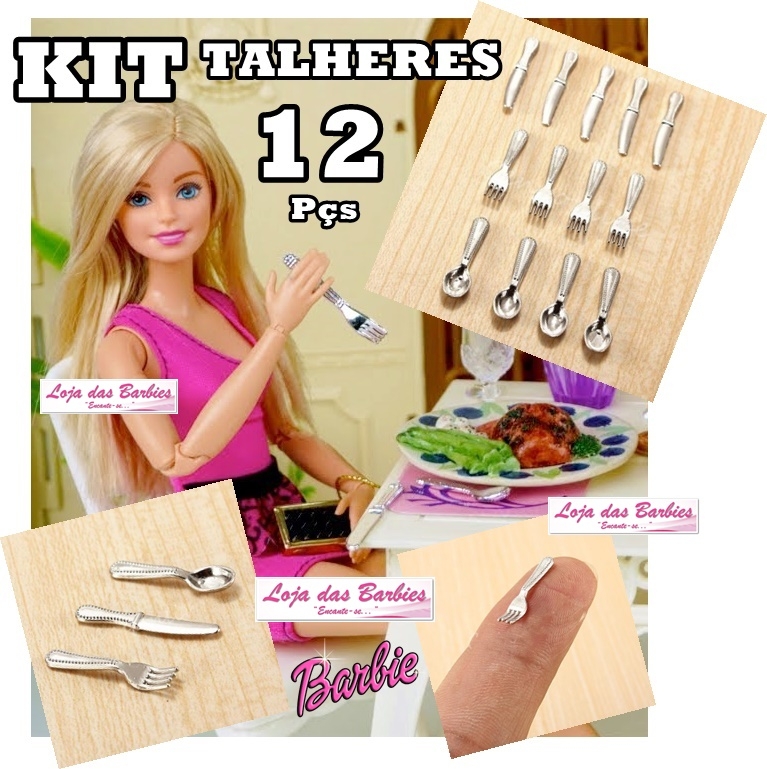 Brinquedo de plástico, acessórios para bonecas Barbie ; Comidinhas Lanches  em bandejas - 4 itens - R$ 20,00 - Taffy Shop