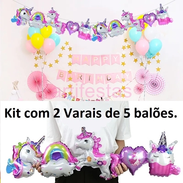 Balão Foil Kit com 2 Varais de 5 balões Celebrate. por R$19,90