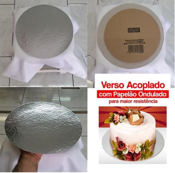 Base para Bolo Tabuleiro Redondo Laminado Cor Prata com Papelão Acoplado no  Verso e Diâmetro de 300mm (30cm) por R$8,20