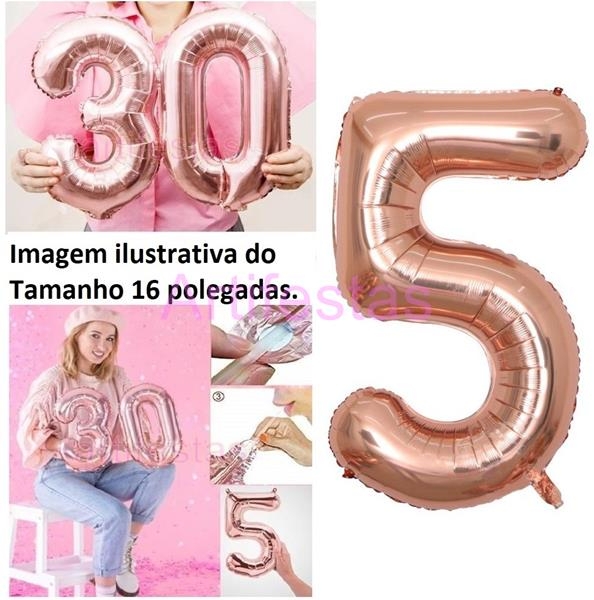 Balão Metalizado Número Pequeno 40cm Rose Gold 16 Polegadas Festa Decoração